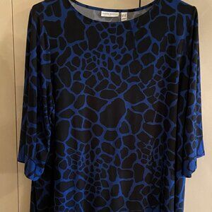 Susan Graver Tunic 3X Royal Blue and Black animal print top